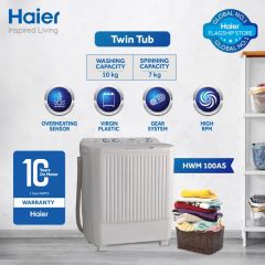Haier HWM 100-AS Twin Tub 10 KG Washing Machine - Musab Mall-1 (3 Months 0% Percent Profit Product Available On 48 Months Installment)